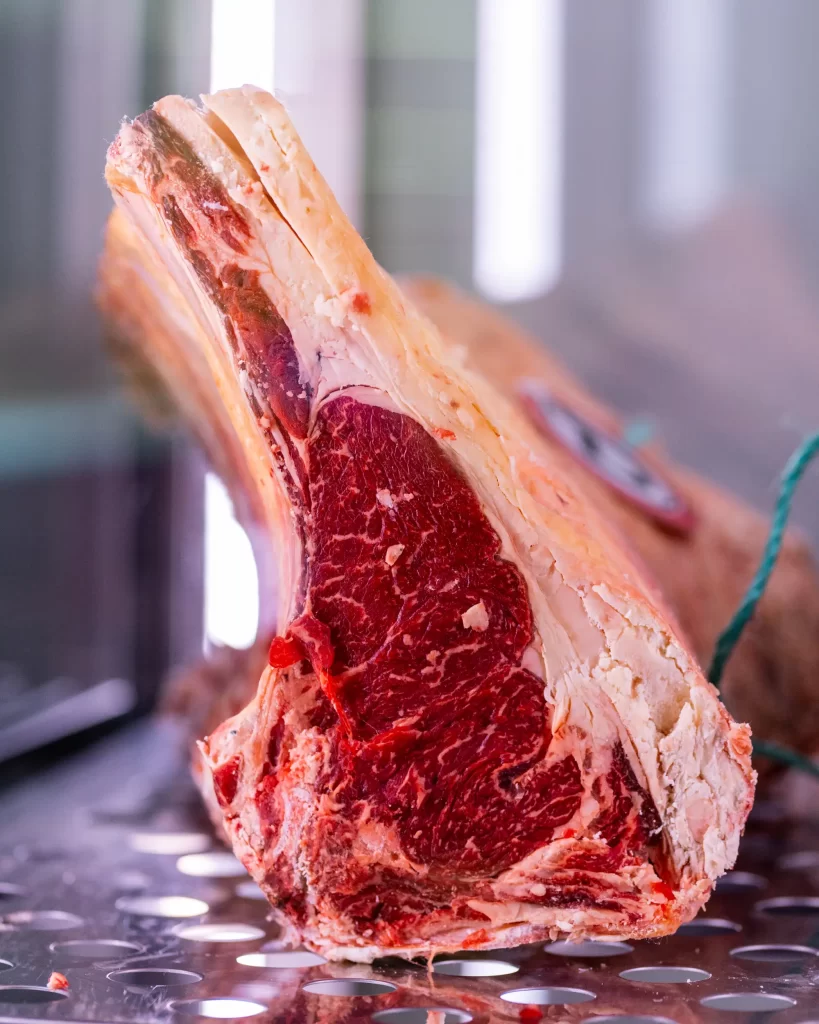 Detail of Premium T-bone steak in cold storage