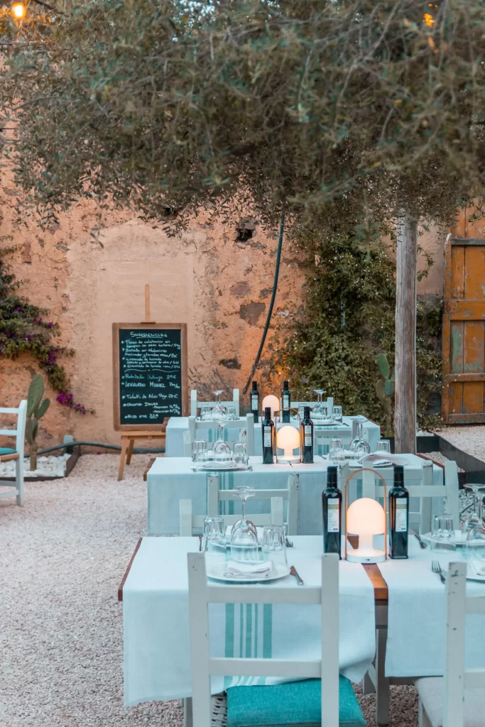 Decoration details of outdoor terrace tables at night