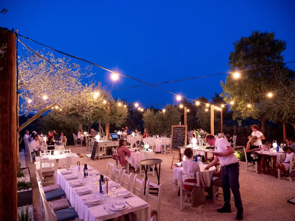 Outdoor terrace at night