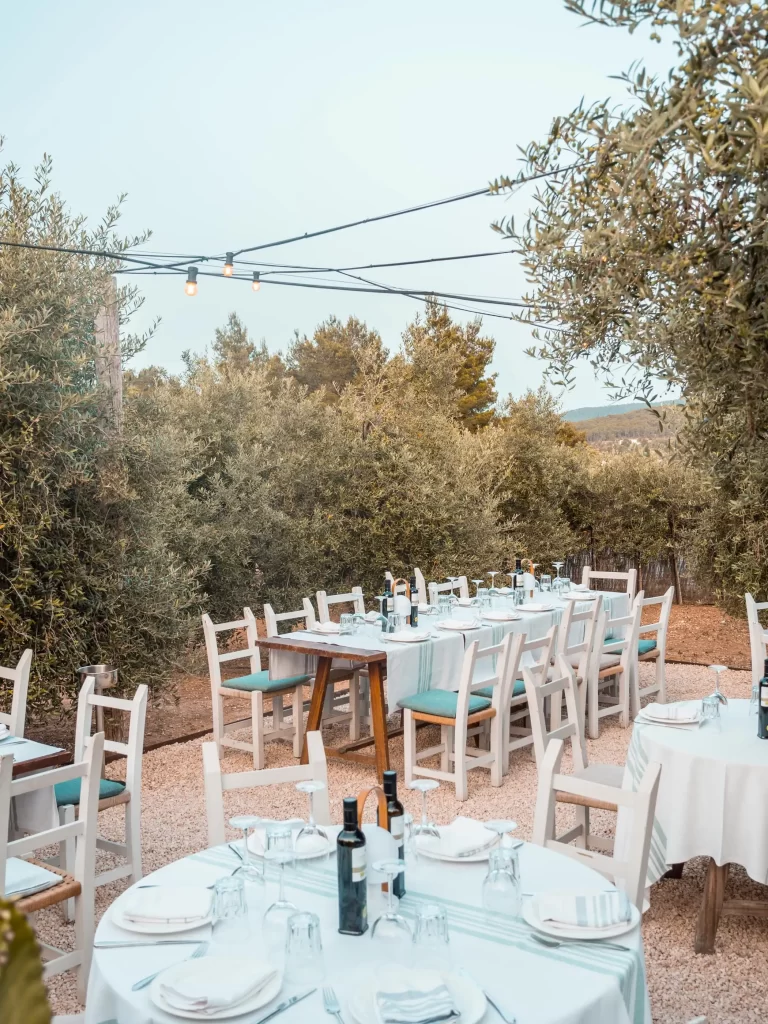 Tables assembled terrace restaurant Ses Escoles